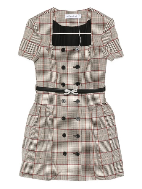 Self-Portrait checked short sleeve mini dress - Neutrals - zdjęcie produktu nr 1