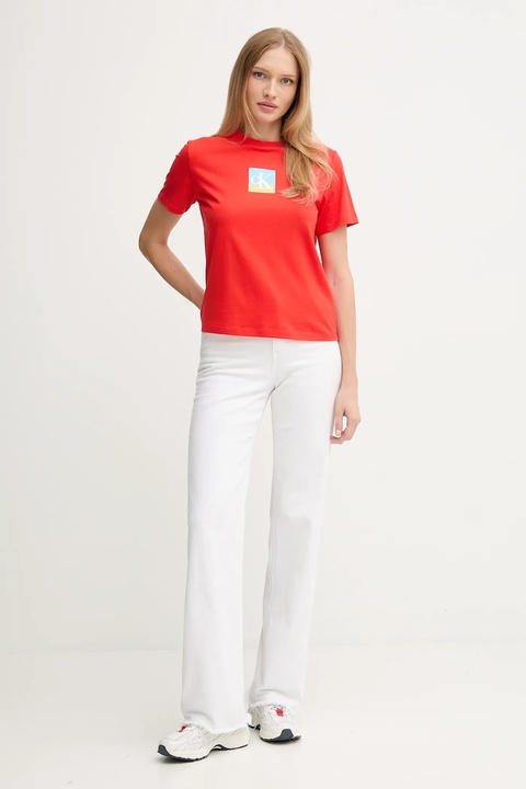 Calvin Klein Jeans t-shirt bawełniany damski kolor czerwony LV047D874G - zdjęcie produktu nr 2