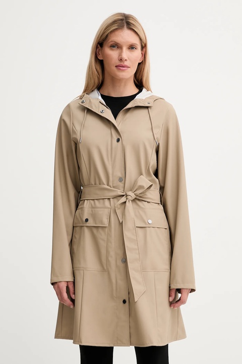 Rains kurtka 18130 Curve Long Jacket kolor beżowy przejściowa 18130 - zdjęcie produktu nr 1