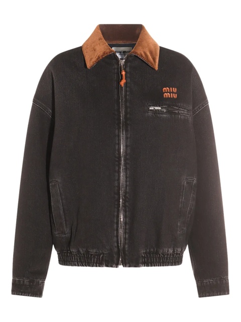 Miu Miu corduroy-collar logo-detail jacket - Black - zdjęcie produktu nr 1