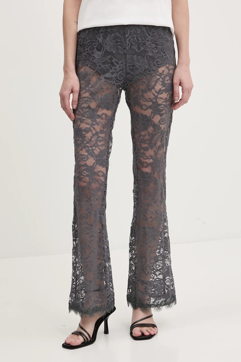 Never Fully Dressed spodnie Charcoal Lace damskie kolor szary dzwony high waist NFDTR453 - zdjęcie produktu nr 1