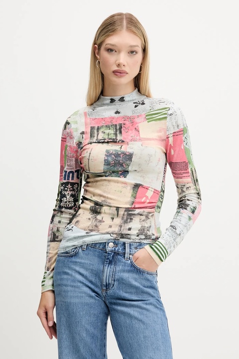 Desigual sweter MONTREAL damski kolor beżowy lekki z półgolfem 25WWJF39 - zdjęcie produktu nr 1