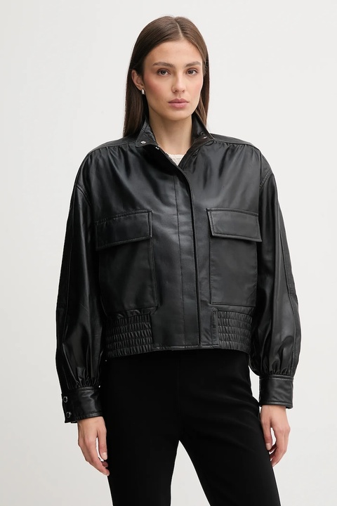 Pedro del Hierro kurtka skórzana kolor czarny przejściowa oversize 5492124 - zdjęcie produktu nr 1
