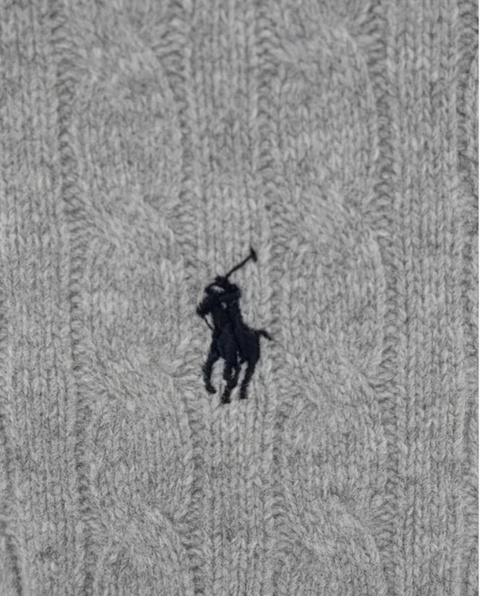 RALPH LAUREN - Wełniany szary szalik z logo - zdjęcie produktu nr 2