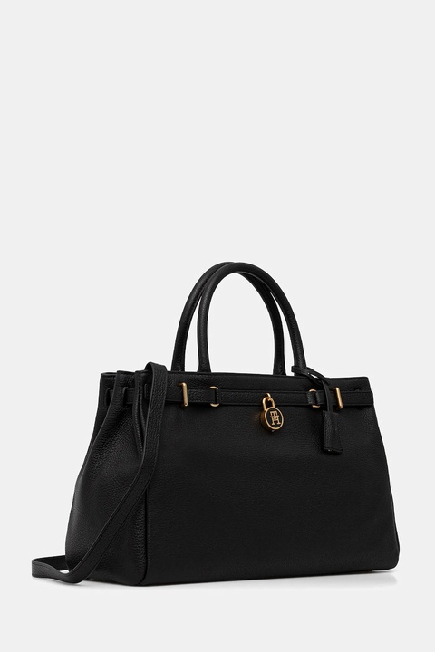 Tommy Hilfiger torebka skórzana kolor czarny AW0AW17925 - zdjęcie produktu nr 1
