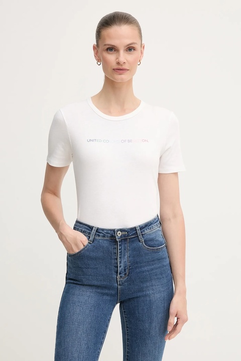 United Colors of Benetton t-shirt bawełniany damski kolor biały 3GA2E16A2 - zdjęcie produktu nr 1