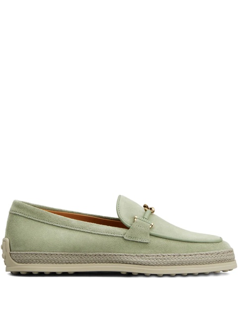 Tod's rafia-trimmed suede loafers - Green - zdjęcie produktu nr 1
