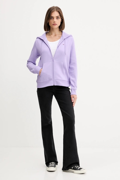 Tommy Jeans bluza damska kolor fioletowy z kapturem gładka DW0DW19729 - zdjęcie produktu nr 2