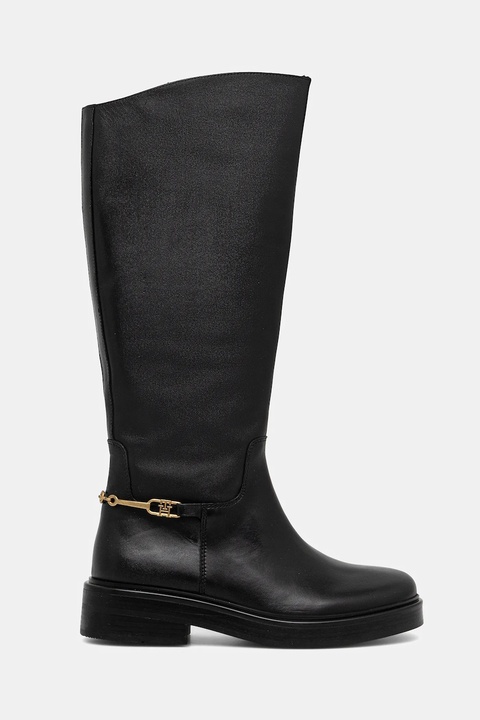 Tommy Hilfiger kozaki skórzane TH HORSEBIT RIDING LONG BOOT damskie kolor czarny na płaskim obcasie FW0FW08863 - zdjęcie produktu nr 2