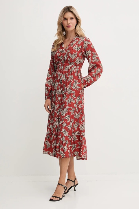 Pepe Jeans sukienka kolor pomarańczowy midi rozkloszowana PL9537695 - zdjęcie produktu nr 2