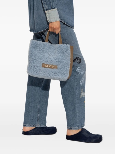 Marni shearling leather-trimmed tote bag - Blue - zdjęcie produktu nr 2