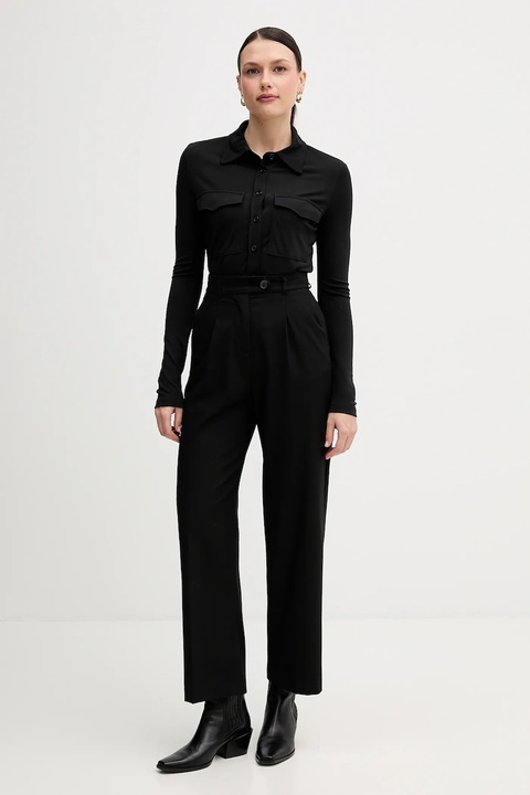 Sisley koszula damska kolor czarny regular z kołnierzykiem klasycznym 54HXLQ09M - zdjęcie produktu nr 2