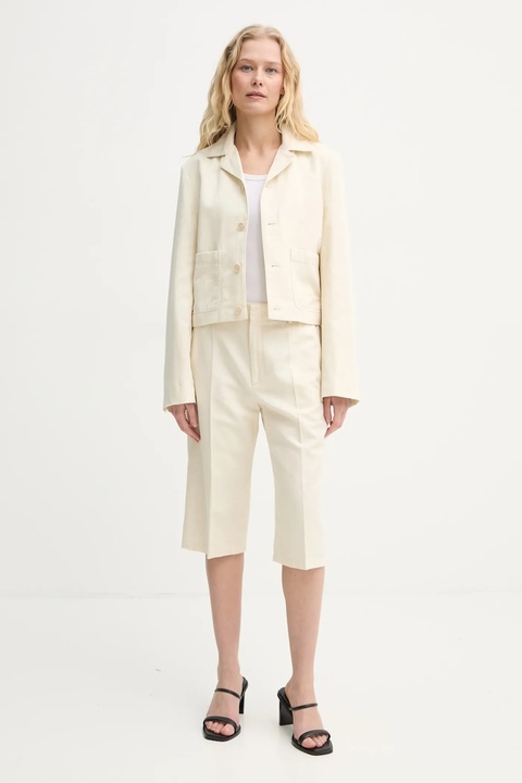 Filippa K szorty z domieszką lnu kolor beżowy wzorzyste high waist 31428 - zdjęcie produktu nr 2