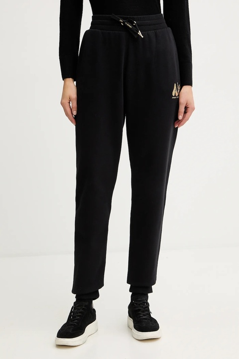 Armani Exchange spodnie dresowe bawełniane damskie kolor czarny z aplikacją XW000808 AF16192 - zdjęcie produktu nr 1