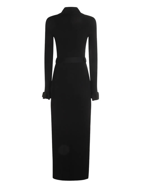 Self-Portrait ribbed-knit belted maxi dress - Black - zdjęcie produktu nr 1