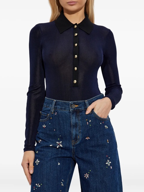 Self-Portrait ribbed gold-button bodysuit - Blue - zdjęcie produktu nr 2
