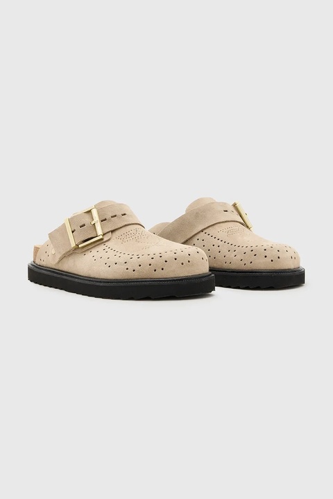 AllSaints klapki zamszowe Skye Mule damskie kolor beżowy W046FC - zdjęcie produktu nr 2