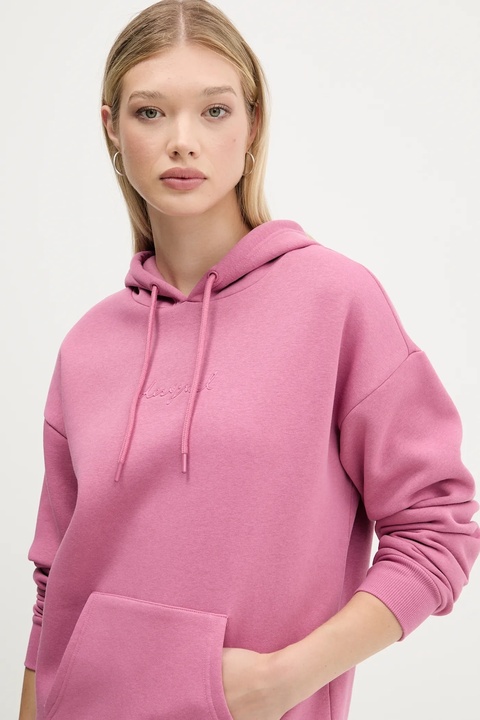 Desigual bluza BASIC damska kolor różowy z kapturem gładka 25WWSK13 - zdjęcie produktu nr 2