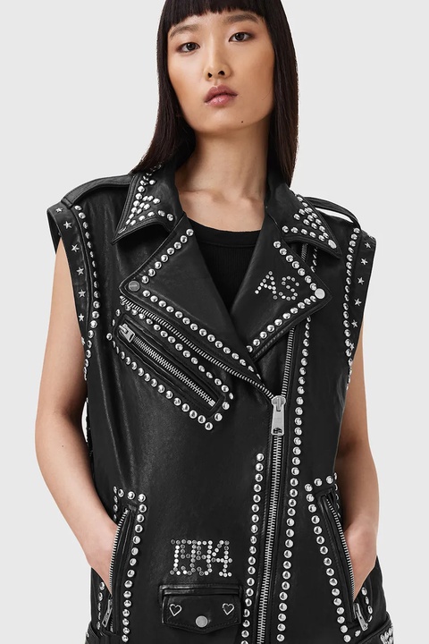 AllSaints bezrękawnik skórzany BILLIE kolor czarny przejściowa oversize W051LC - zdjęcie produktu nr 1