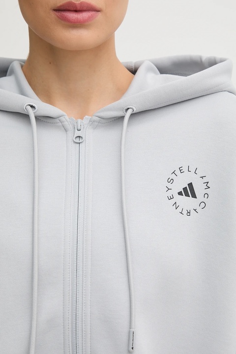 adidas by Stella McCartney bluza treningowa damska kolor szary z kapturem z nadrukiem JW4689 - zdjęcie produktu nr 2