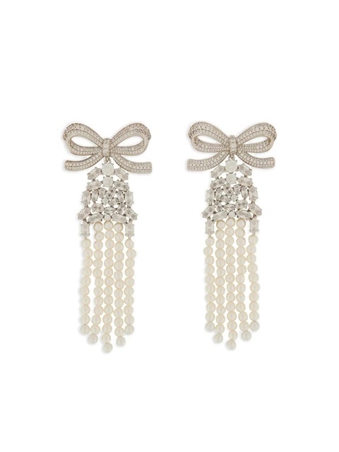 Self-Portrait bow faux-pearl earrings - Silver - zdjęcie produktu nr 1