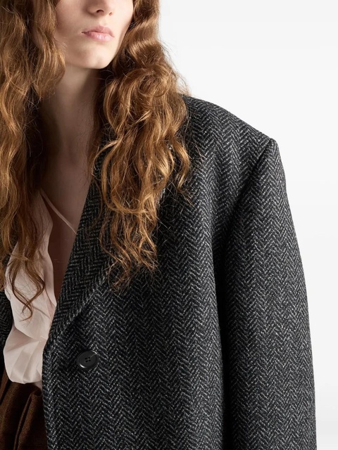 Prada herringbone notched-lapel coat - Grey - zdjęcie produktu nr 2