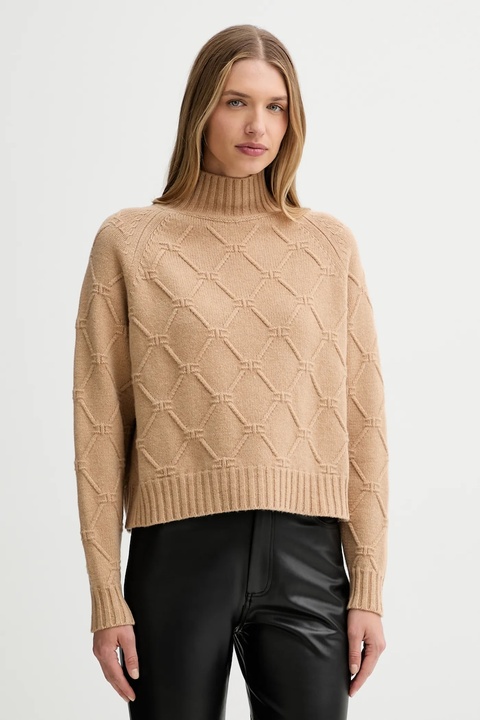 Elisabetta Franchi sweter wełniany damski kolor beżowy z golfem MK55T57E2 - zdjęcie produktu nr 1