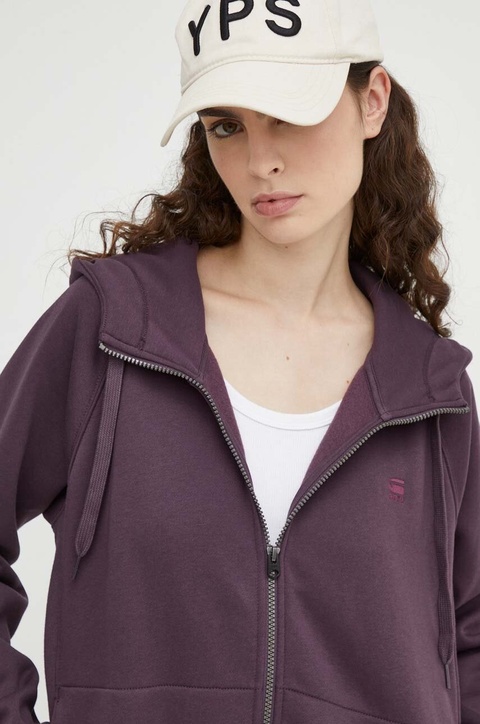 G-Star bluza damska kolor fioletowy z kapturem gładka - zdjęcie produktu nr 1