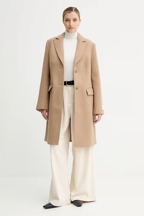 Calvin Klein płaszcz z wełną kolor beżowy LV044D558G - zdjęcie produktu nr 1