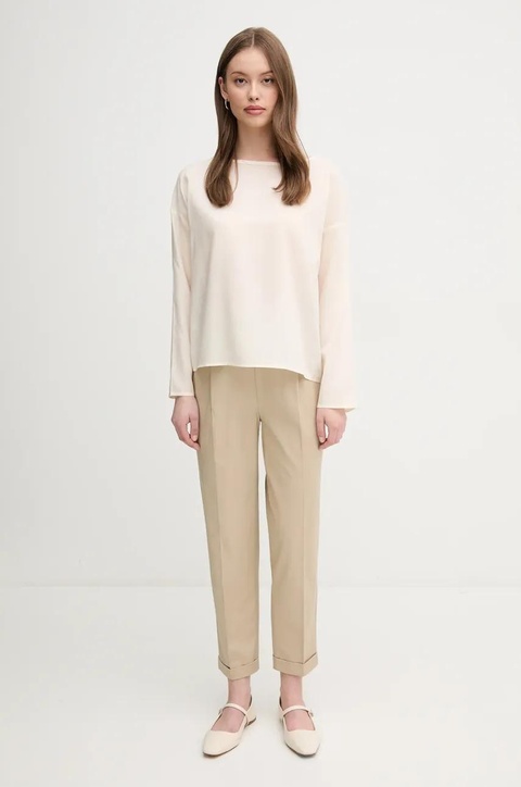 United Colors of Benetton spodnie damskie kolor beżowy fason cygaretki high waist 40FADF092 - zdjęcie produktu nr 2