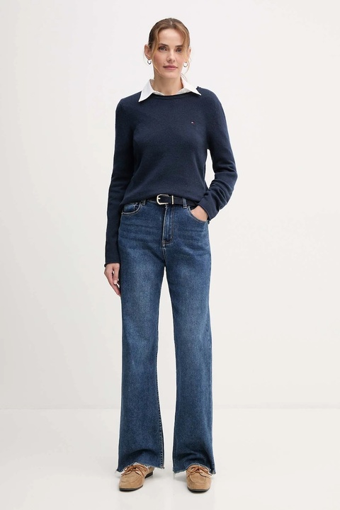 Tommy Hilfiger sweter wełniany damskie kolor granatowy lekkie WW0WW40264 - zdjęcie produktu nr 2