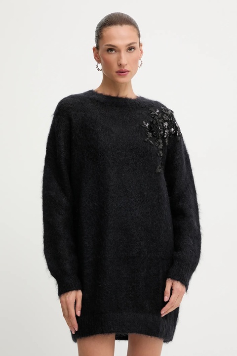 Blugirl Blumarine sukienka z domieszką wełny kolor czarny mini oversize RF5151.MS037 - zdjęcie produktu nr 1