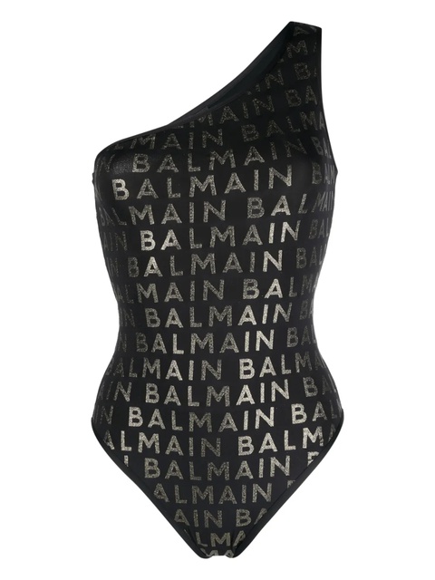 Balmain glitter-logo one-shoulder swimsuit - Black - zdjęcie produktu nr 1