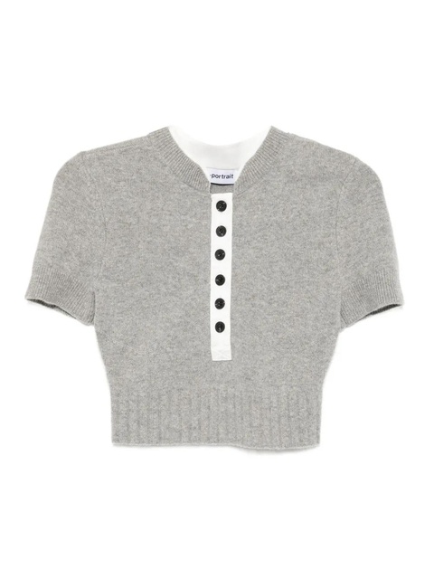 Self-Portrait ribbed knit top - Grey - zdjęcie produktu nr 1