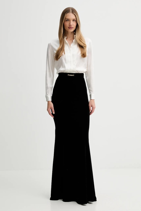 Elisabetta Franchi sukienka z dodatkiem jedwabiu kolor czarny maxi prosta ABR4657E2 - zdjęcie produktu nr 1