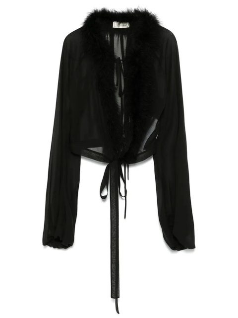 Blumarine feather-trim georgette blouse - Black - zdjęcie produktu nr 1