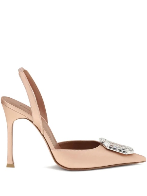 Amina Muaddi 105mm Camelia jewel-embellished pointed-toe heeled sandal - Neutrals - zdjęcie produktu nr 1
