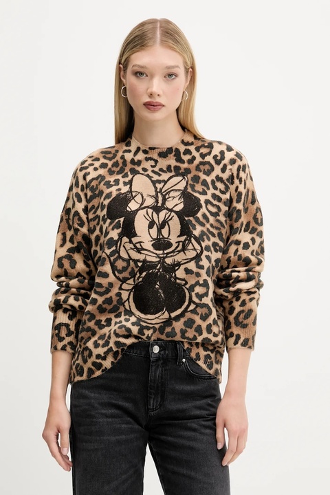 Desigual sweter MINNIE damski kolor brązowy lekki 25WWJF43 - zdjęcie produktu nr 1
