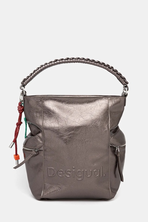 Desigual torebka HALF LOGO ARICA DARK SILVE kolor srebrny 25WAKP28 - zdjęcie produktu nr 1
