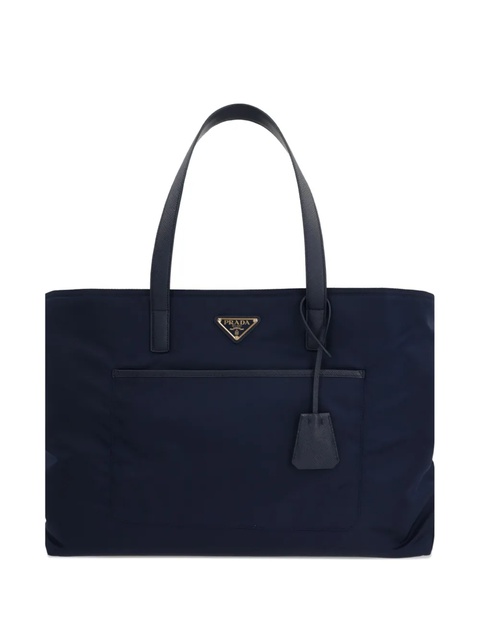 Prada slide-pocket leather-trim tote bag - Blue - zdjęcie produktu nr 1