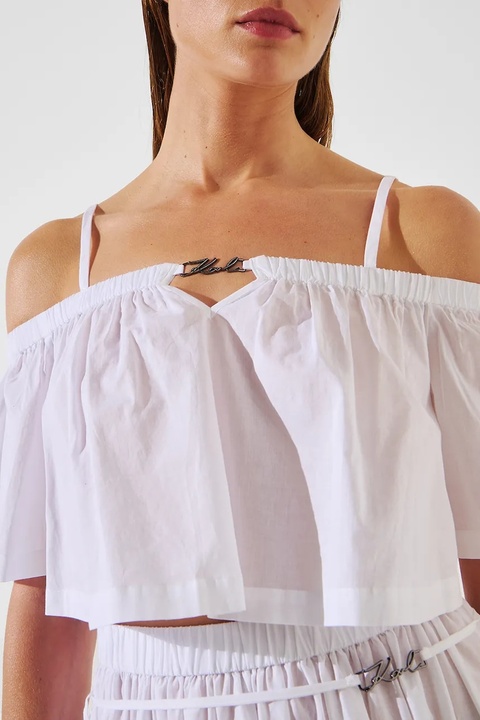 Karl Lagerfeld top bawełniany kolor biały dekolt hiszpański A2W46042 - zdjęcie produktu nr 2