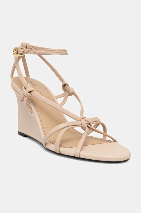 Tommy Hilfiger sandały skórzane LEATHER KNOTS WEDGE SANDAL kolor beżowy FW0FW08417 - zdjęcie produktu nr 1