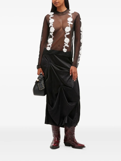 GANNI crochet-flowers mesh top - Black - zdjęcie produktu nr 1