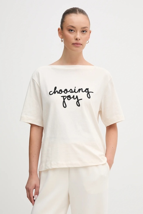 United Colors of Benetton t-shirt bawełniany damski kolor beżowy 35P5D10AV - zdjęcie produktu nr 1
