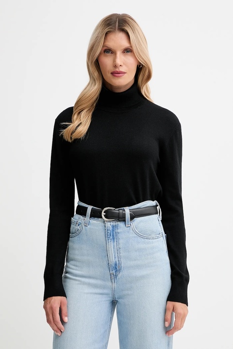 Calvin Klein sweter z dodatkiem wełny damski kolor czarny lekki z golfem LV044D371G - zdjęcie produktu nr 1