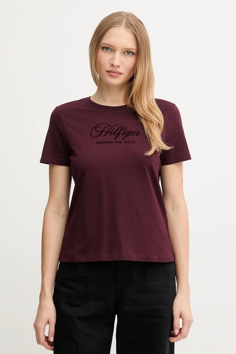 Tommy Hilfiger t-shirt bawełniany damski kolor bordowy WW0WW46120 - zdjęcie produktu nr 1