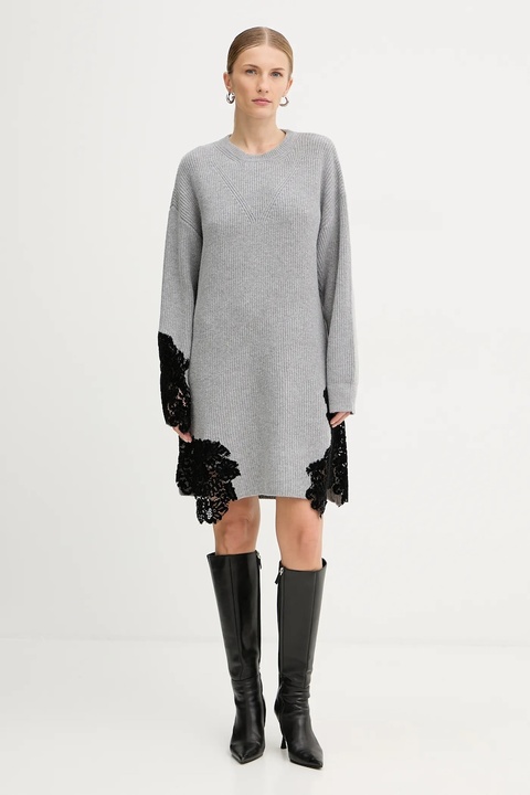 Pinko sukienka z dodatkiem wełny kolor szary mini oversize 105504 A2R1 - zdjęcie produktu nr 1