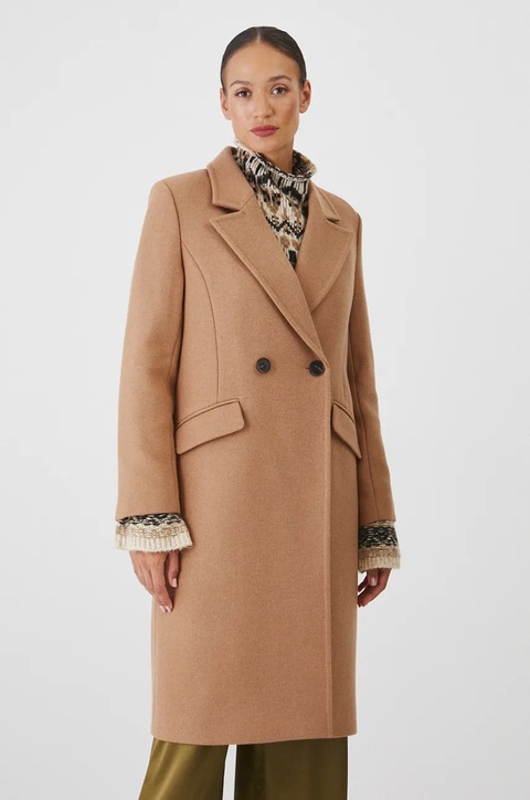 Medicine płaszcz wełniany damski kolor beżowy przejściowy dwurzędowy - zdjęcie produktu nr 1