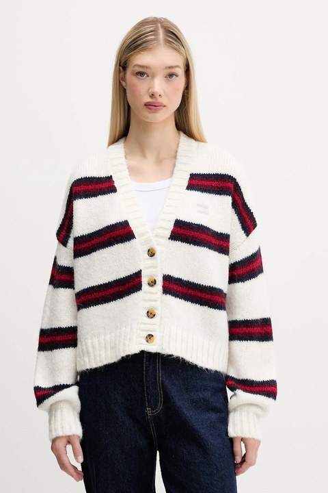 Tommy Jeans kardigan z domieszką wełny damski kolor beżowy DW0DW21678 - zdjęcie produktu nr 1