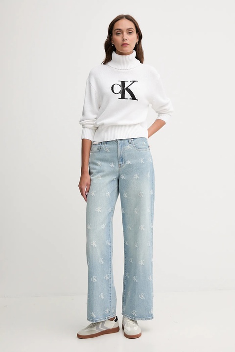 Calvin Klein Jeans sweter damski kolor biały z golfem LV047D354G - zdjęcie produktu nr 2